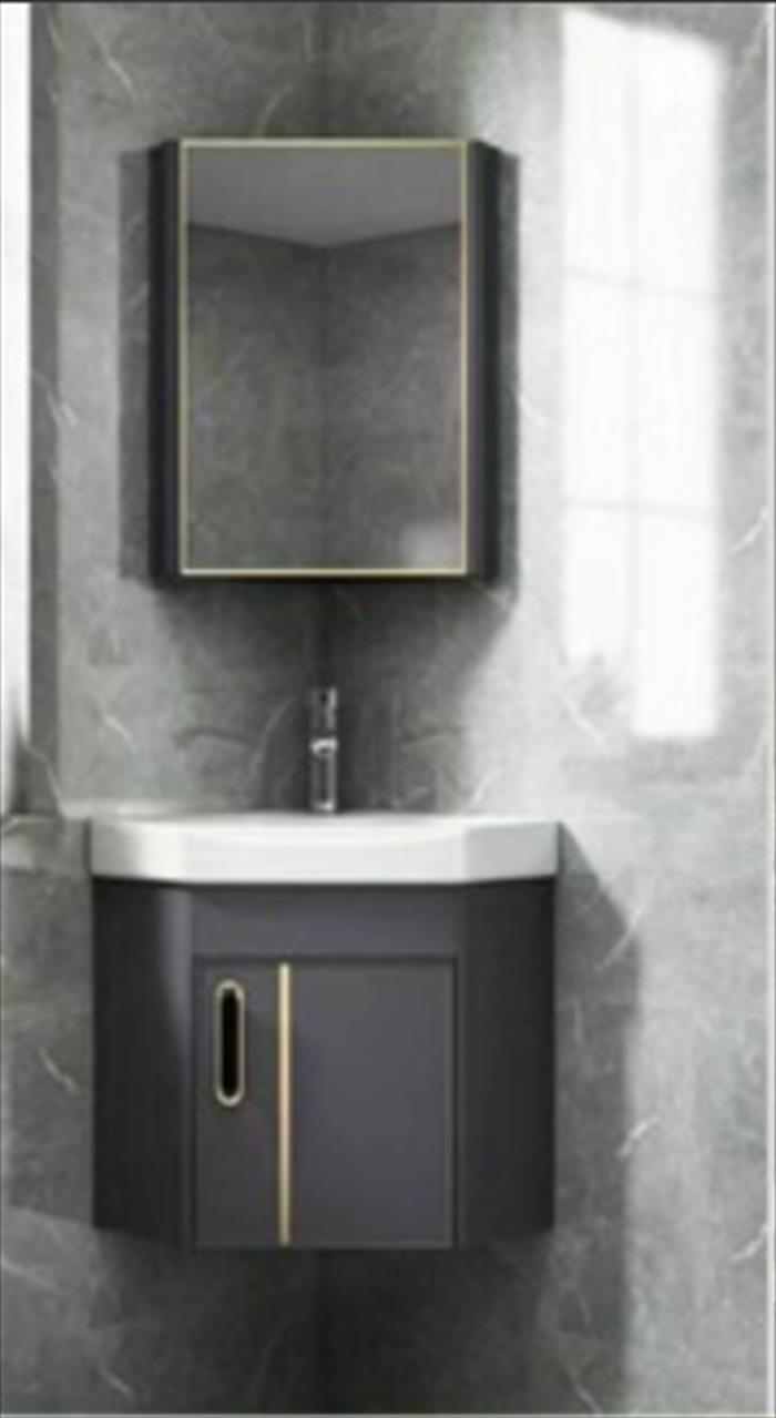 Bộ tủ góc lavabo phòng tắm bằng nhôm màu đen, treo tường