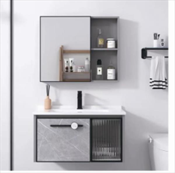 Bộ tủ lavabo phòng tắm bằng nhôm màu ghi treo tường