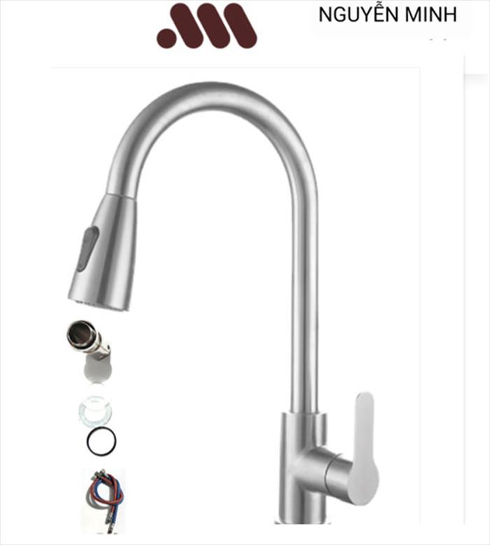 Vòi rửa chén bát nóng lạnh dây rút inox 304 